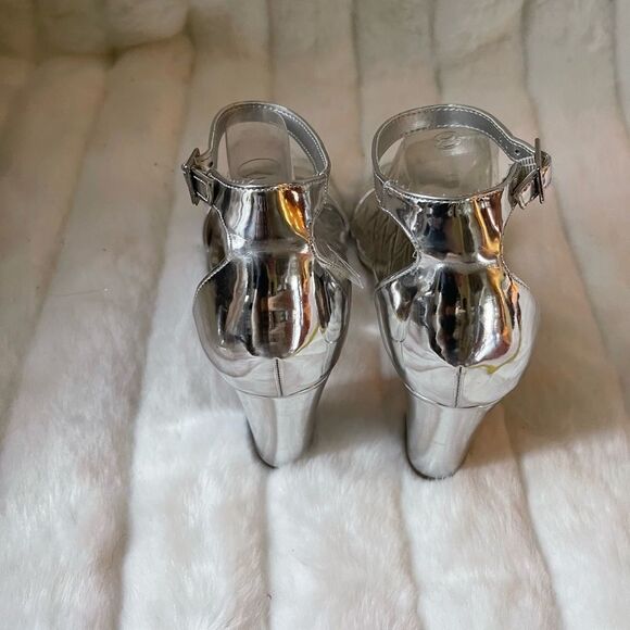 worthington metallic silver ankle straps block heels open toe size 9.5 - Picture 9 of 10